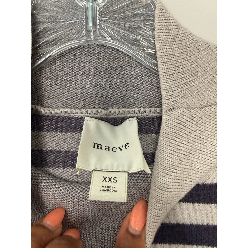 Maeve Sweater Mock Neck Sweater Tan Blue Striped Casual Knit‎ Stretch Cozy XXS